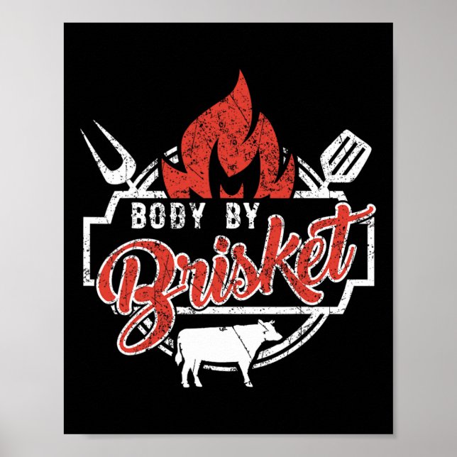 Lustiger Männer-BBQ-Körper durch Brisket-Grillen o Poster (Vorne)