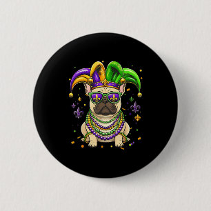 Lustiger Mardi-Gras-Perlen-französische-Bulldogge- Button