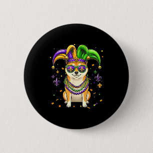 Lustiger Mardi-Gras-Perlen-Shiba-Inu-Hund-Festival Button