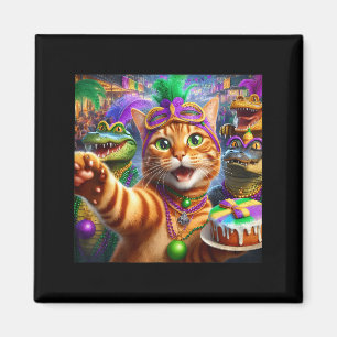 Lustiger Mardi Gras Selfie Katze Alligator Krokodi Magnet