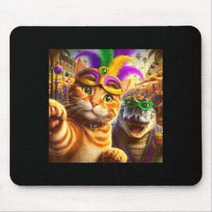 Lustiger Mardi Gras Selfie Katze Alligator Krokodi Mousepad