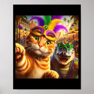 Lustiger Mardi Gras Selfie Katze Alligator Krokodi Poster