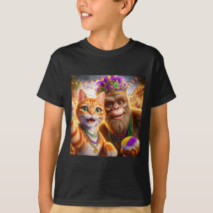 Lustiger Mardi Gras Selfie-Katze Bigfoot Zitat _1 T-Shirt