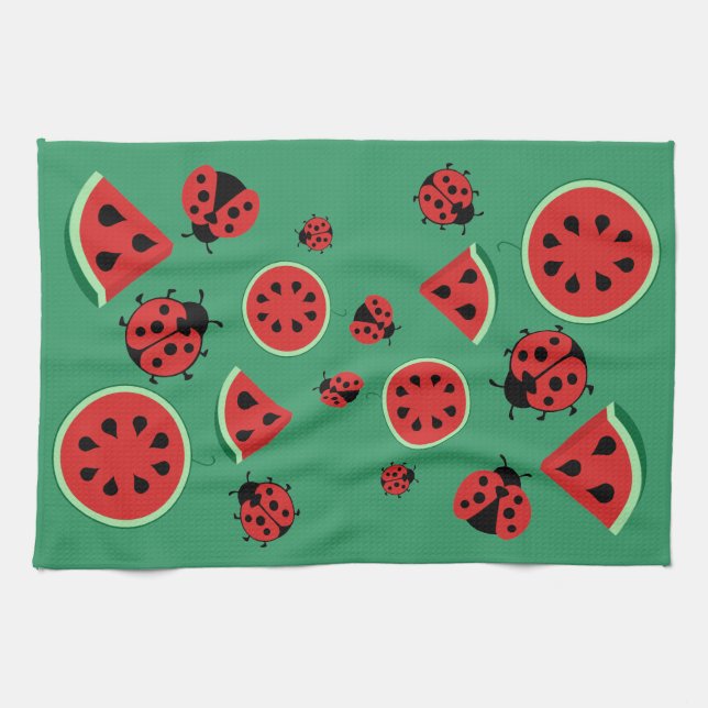Lustiger Marienkäfer und Wassermelone Geschirrtuch (Horizontal)