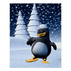 Lustiger Matrosen-Pinguin Tanzend Poster