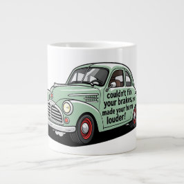 Lustiger Mechaniker konnte Bremsen des Autos nicht Jumbo-Tasse