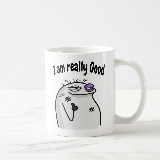 Lustiger Meme-Charakter – Cooler Ausdruck-Sticker Kaffeetasse (Rechts)