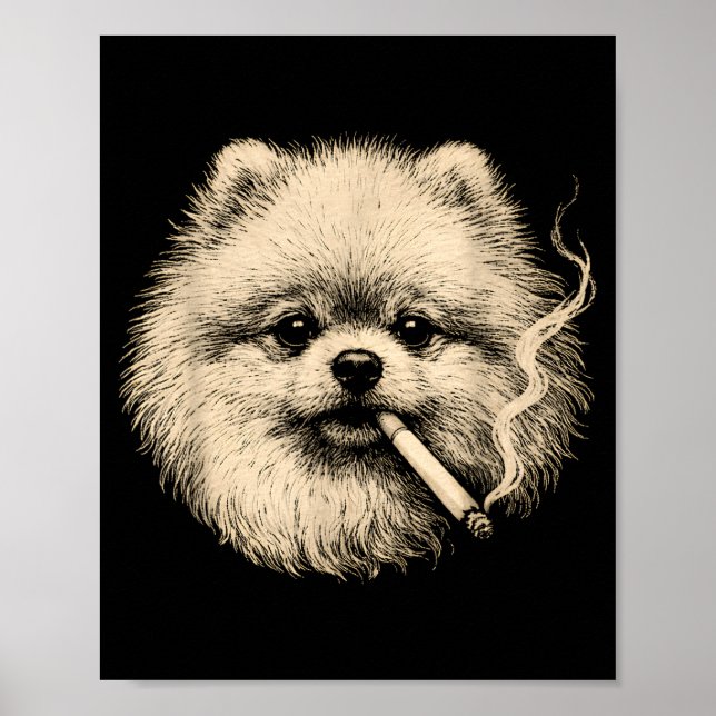 Lustiger Meranian-Meme-Hund raucht Zigarette  Poster (Vorne)
