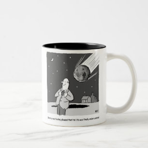 Lustiger Meteor trifft Erde Katastrophe Zweifarbige Tasse