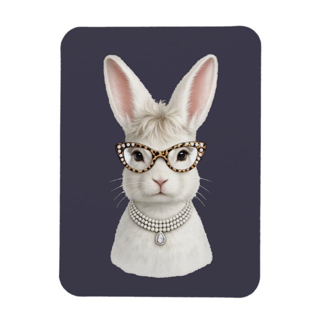 Lustiger Modehase mit Leopardenbrille Magnet (Vertikal)