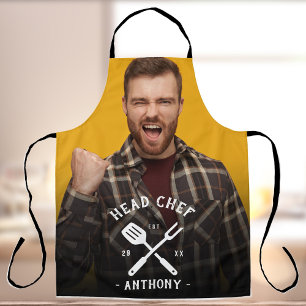 Lustiger moderner Kopfkoch Cooler Name Foto Herren Schürze