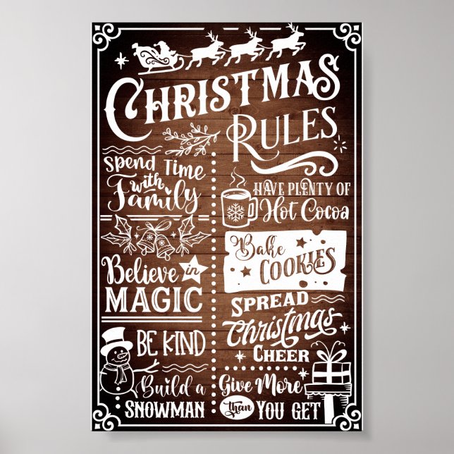 Lustiger moderner Weihnachtsregeln Poster Schild (Vorne)