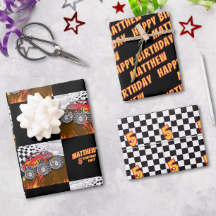 Lustiger Monster-Truck-Geburtstag Geschenkpapier Set