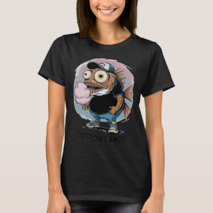 Lustiger Monsterfisch, der Zuckerwatte isst – Eige T-Shirt