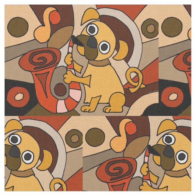 Lustiger Mops, der Saxophone-abstraktes Gewebe Stoff (Nahaufnahme)