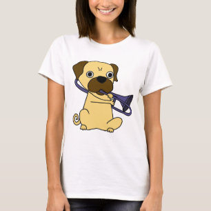 Lustiger Mops-Hund, der Trombone spielt T-Shirt