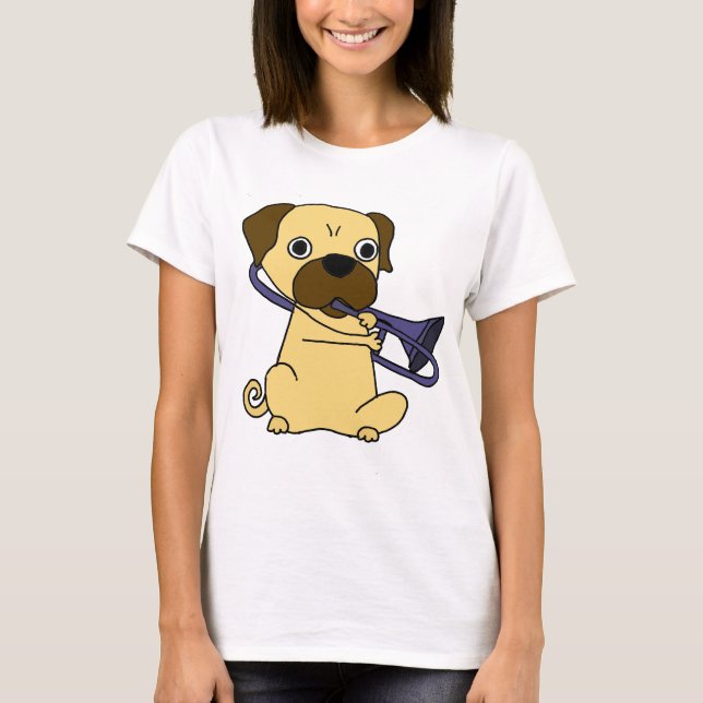Lustiger Mops-Hund, der Trombone spielt T-Shirt (Vorderseite)