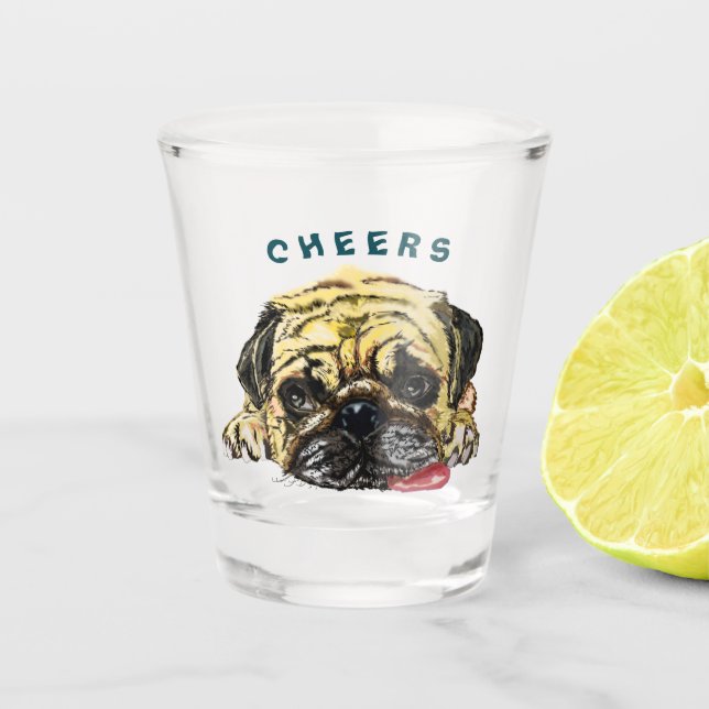 Lustiger Mops-Hund Schnapsglas - Prost (Vorderseite)