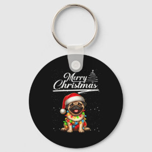 Lustiger Mops-Hund Weihnachtslichter Weihnachtsman Schlüsselanhänger
