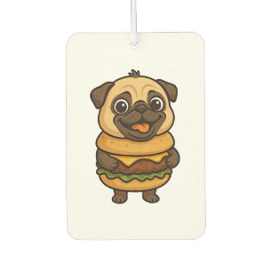 Lustiger Mops mit Hamburger Cheeseburger mythisch Autolufterfrischer