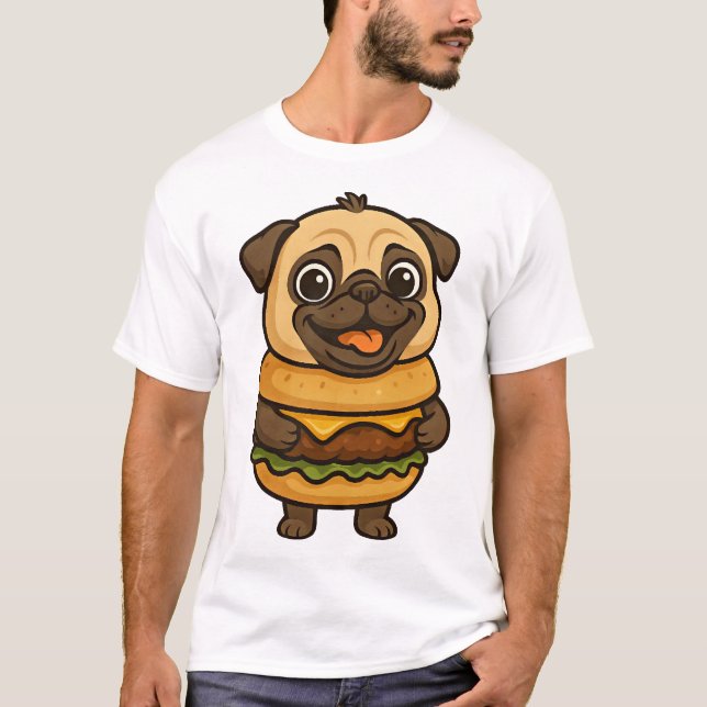 Lustiger Mops mit Hamburger Cheeseburger mythisch  T-Shirt (Vorderseite)