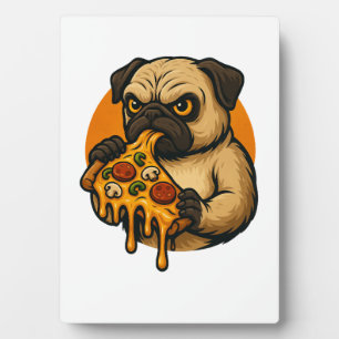 Lustiger Mops mit Pizza Italienisches Essen Cartoo Fotoplatte
