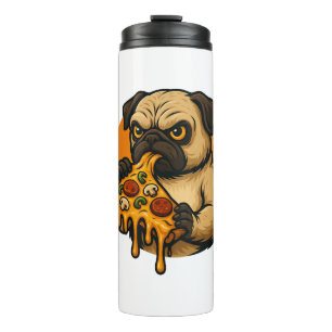 Lustiger Mops mit Pizza Italienisches Essen Cartoo Thermosbecher