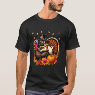 Lustiger Mops Reitet Truthahn Erntedankfest Herbst T-Shirt