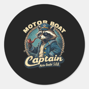 Lustiger Motorboot-Kapitän Nautical Waschbär Meme Runder Aufkleber