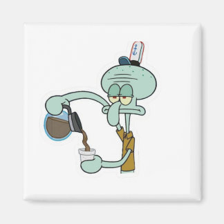 Lustiger müder Squidward, der Kaffeetasse gießt - Magnet