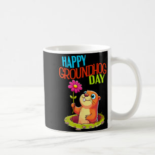 Lustiger Murmeltiertag mit Blumenschirm  Kaffeetasse