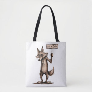 Lustiger mürrischer Cartoon-Kojote außer Betrieb Tasche