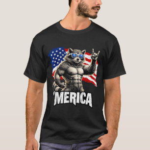 Lustiger muskulöser Waschbär Merica patriotische U T-Shirt
