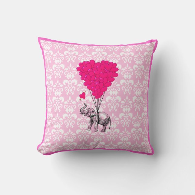 Lustiger niedlicher Elefant u. rosa Damast Kissen (Vorderseite)