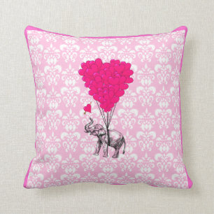 Lustiger niedlicher Elefant u. rosa Damast Kissen