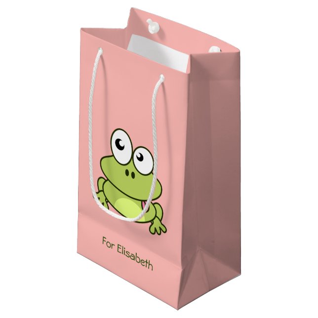 Lustiger niedlicher Frosch-Cartoon scherzt Namen Kleine Geschenktüte (Vorderseite Schrägansicht)