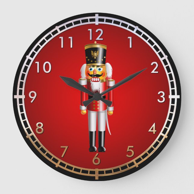 Lustiger Nussknacker-Spielzeug-Soldat-Cartoon Große Wanduhr (Vorderseite)