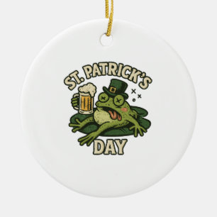 Lustiger ohnmächtiger St. Patrick's Day Frosch Vin Keramik Ornament