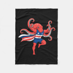 Lustiger Oktopus Superheld patriotischer muskulöse Fleecedecke