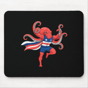 Lustiger Oktopus Superheld patriotischer muskulöse Mousepad