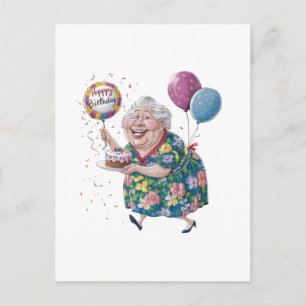 Lustiger Oma Geburtstagskuchen und Ballon Postkarte