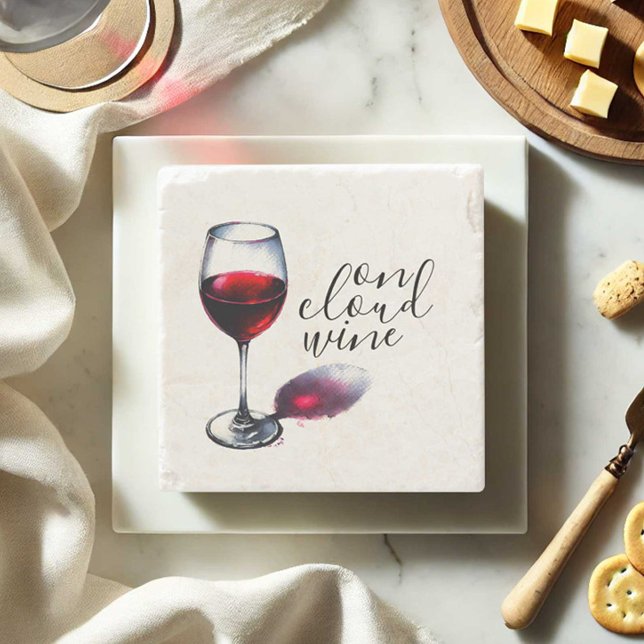 Lustiger On Cloud Wine Untersetzer (Funny wine lovers gift coaster on cloud wine by Victoria Grigaliunas Do Tell A Belle)