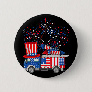Lustiger Onkel-Sam-Feuerwehrwagen und Feuerwerk US Button