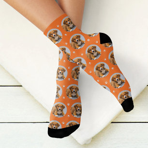 Lustiger Orange Benutzerdefinierter Hund Foto Pfot Socken