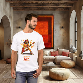 Lustiger orangefarbener Bassspieler-Charakter Musi T-Shirt