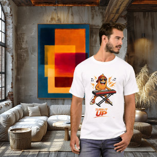 Lustiger orangefarbener Keyboard-Spieler-Charakter T-Shirt