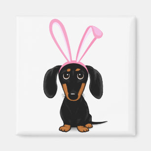 Lustiger Osterhase Hund Schwarz und Braun Dachshun Magnet