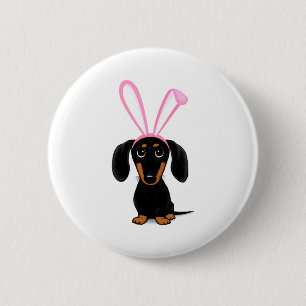 Lustiger Osterhase Hund Schwarz und Tan Dachshund Button