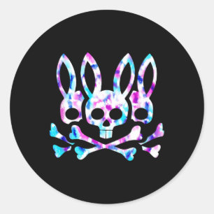 Lustiger Osterhase Retro Tie Dye Bunny-Totenkopf-K Runder Aufkleber