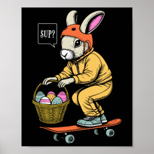 Lustiger Osterhase Skater Skateboard-Eierjagd S Poster